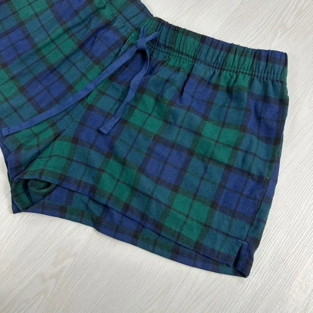 NEW SONOMA Women's XL Blue Green Plaid Elastic Waist 100% Cotton Pajama Shorts